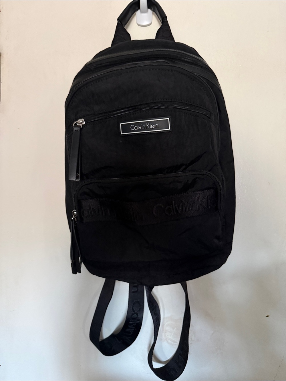 Calvin Klein Black Nylon Men's Backpack with Front Zip Pockets